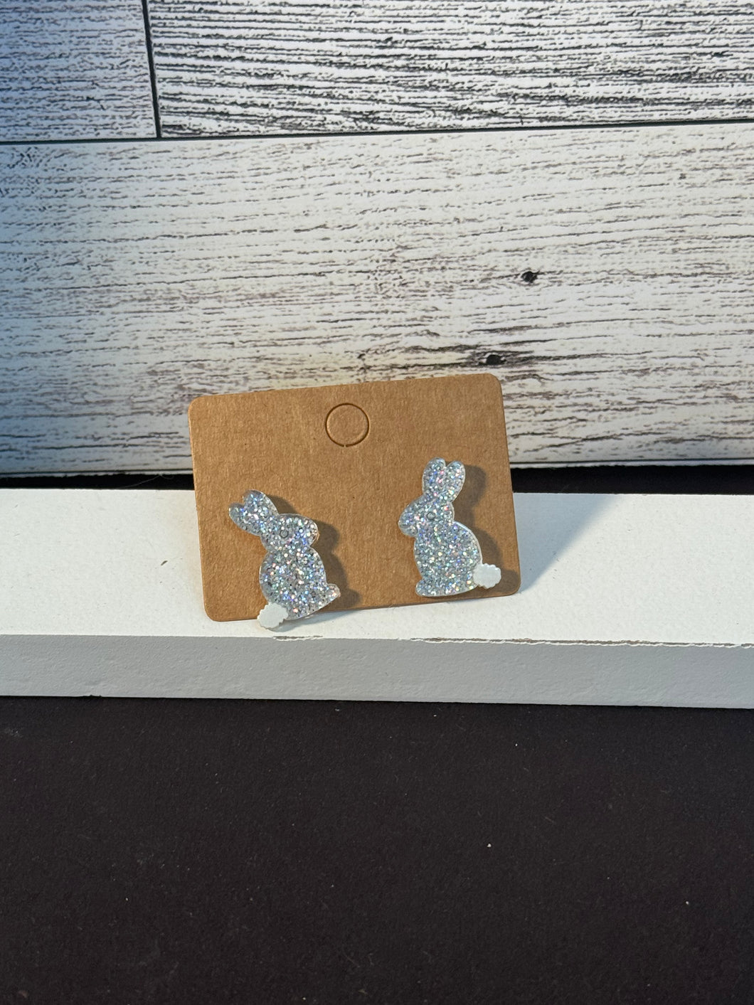 Silver Glitter Easter Bunny Studs