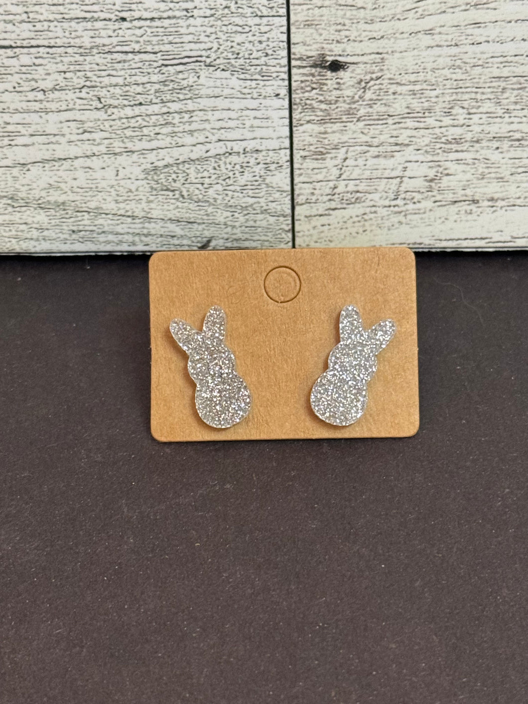 Silver glitter bunny studs