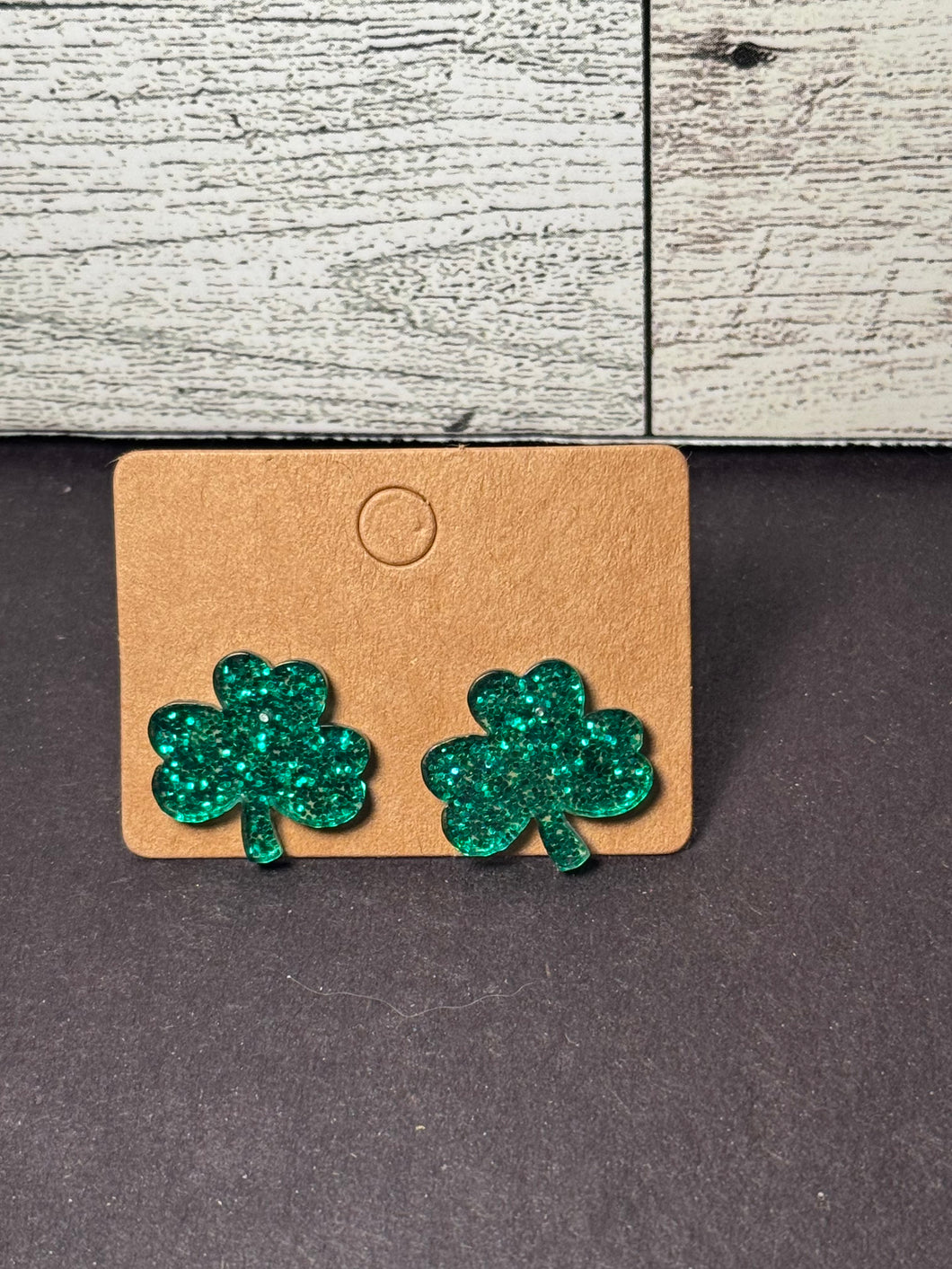 Glitter Green Clover Studs
