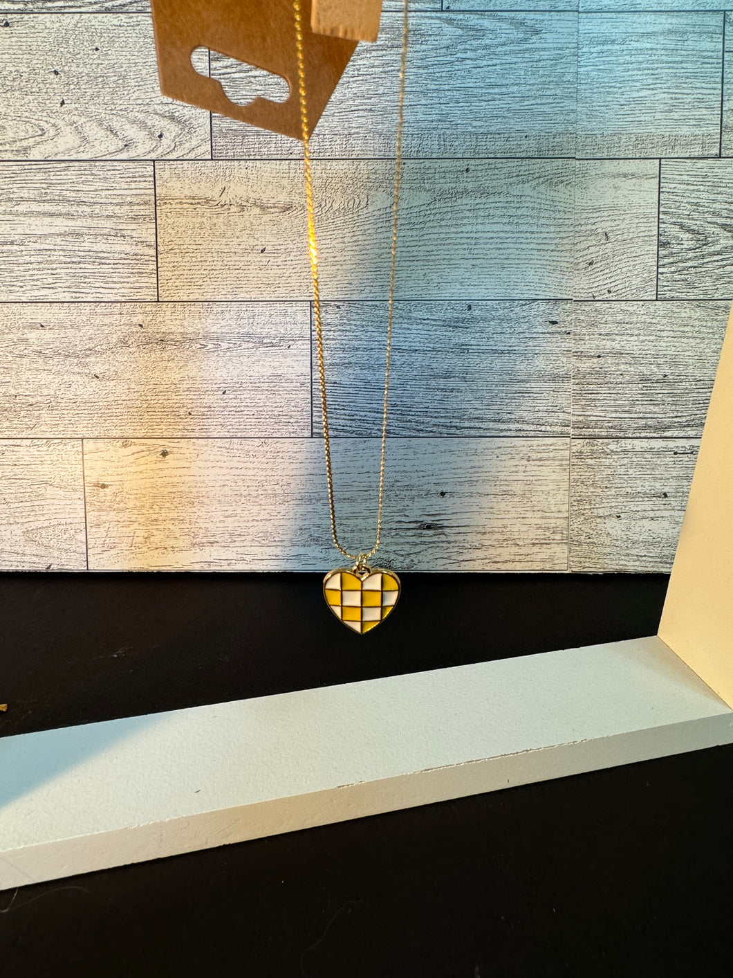 Yellow Checkered Heart Necklace
