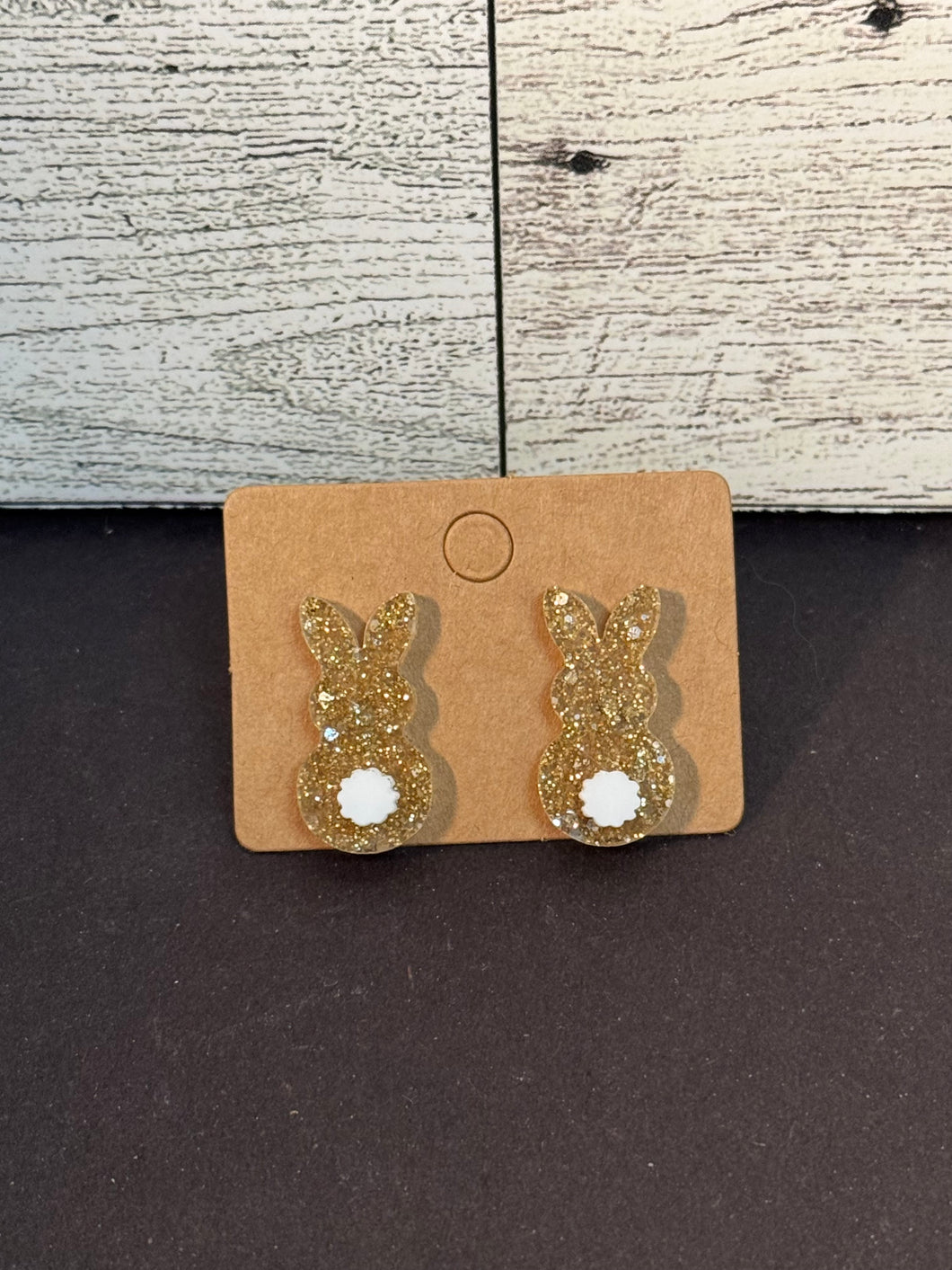 Glitter gold bunny studs