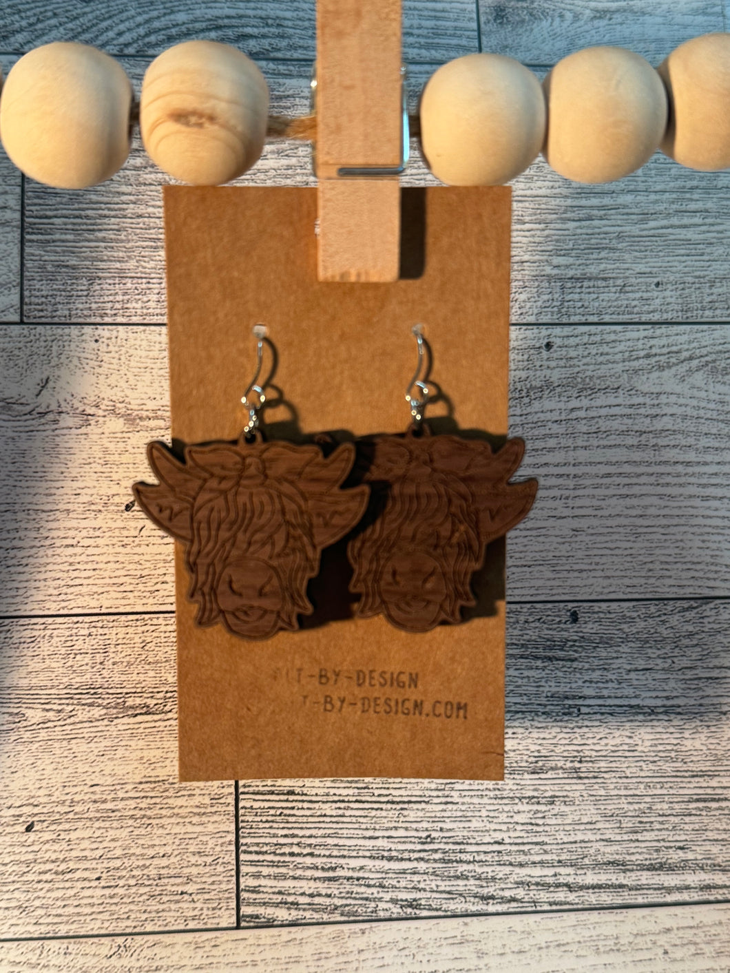 Wood Cow Earrings