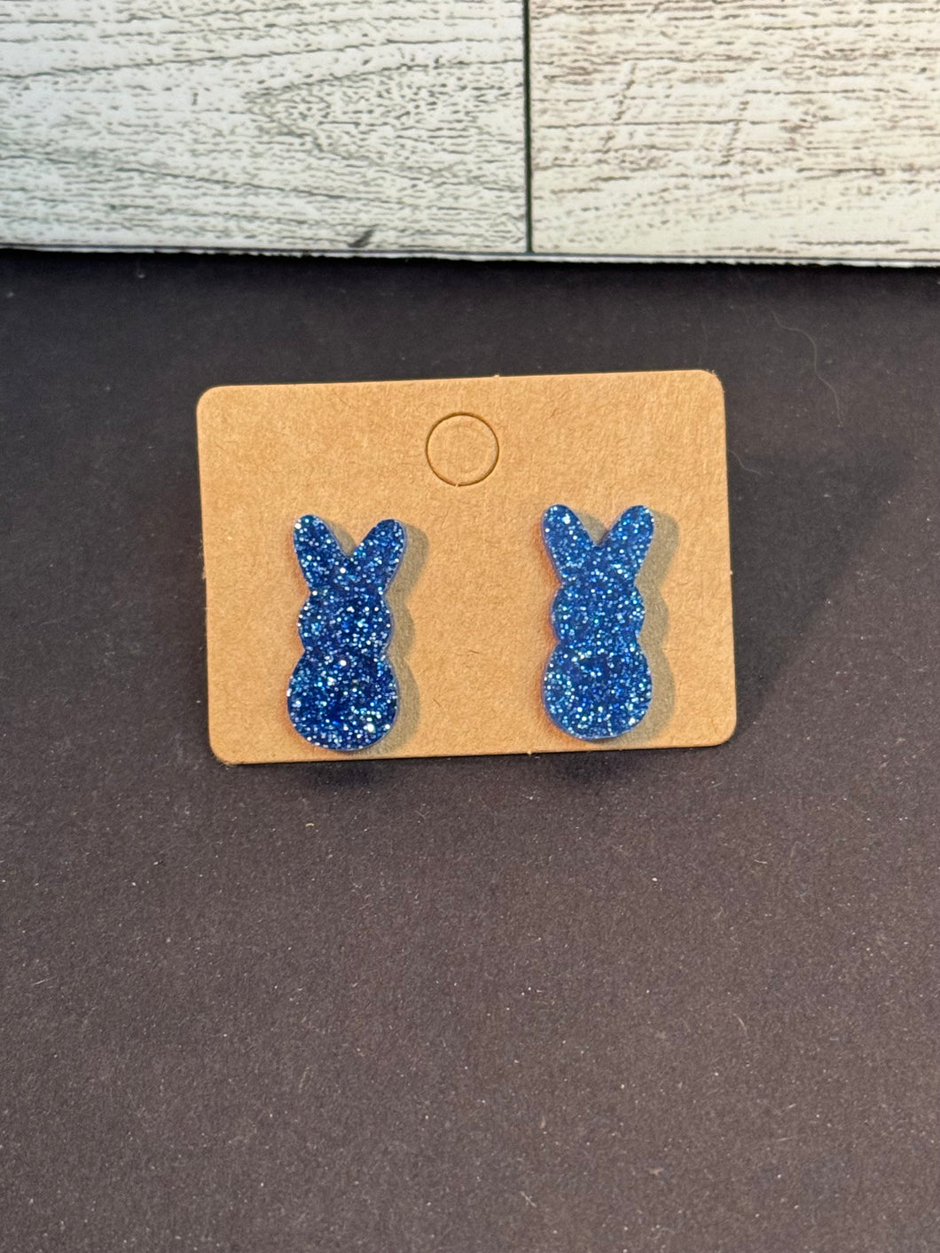 Blue glitter bunny studs