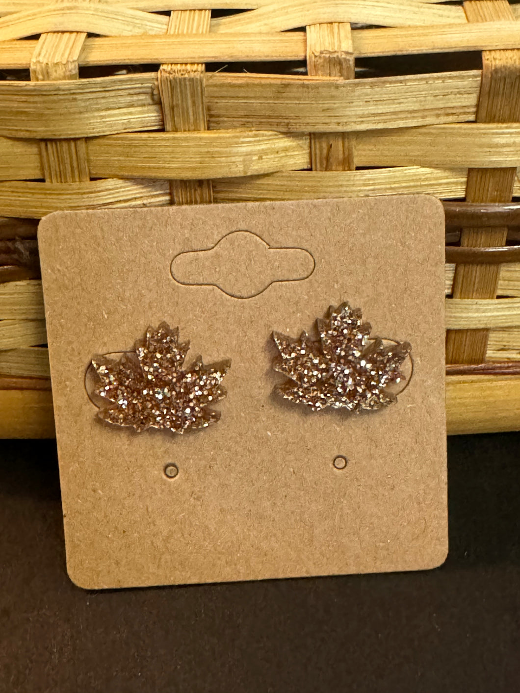 Gold Glitter Leaf Studs