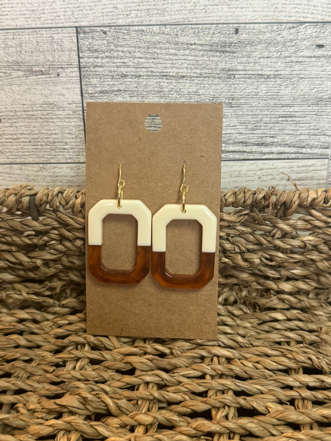 Cream and Brown Resin Earrings