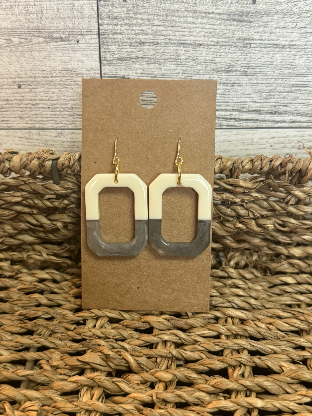 Cream and Gray Resin Earrings