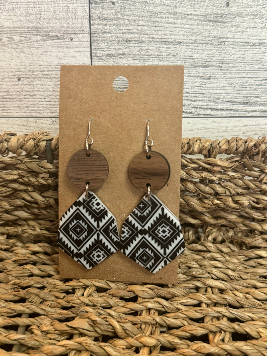 Black Geometric Print Earrings