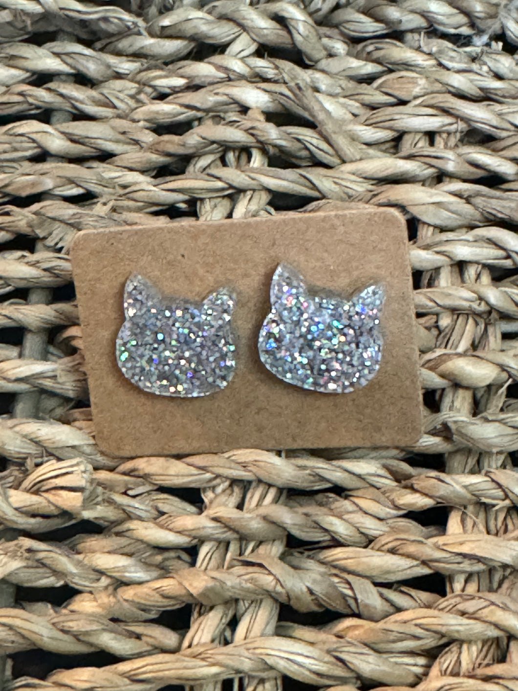 Silver Glitter Cat Studs