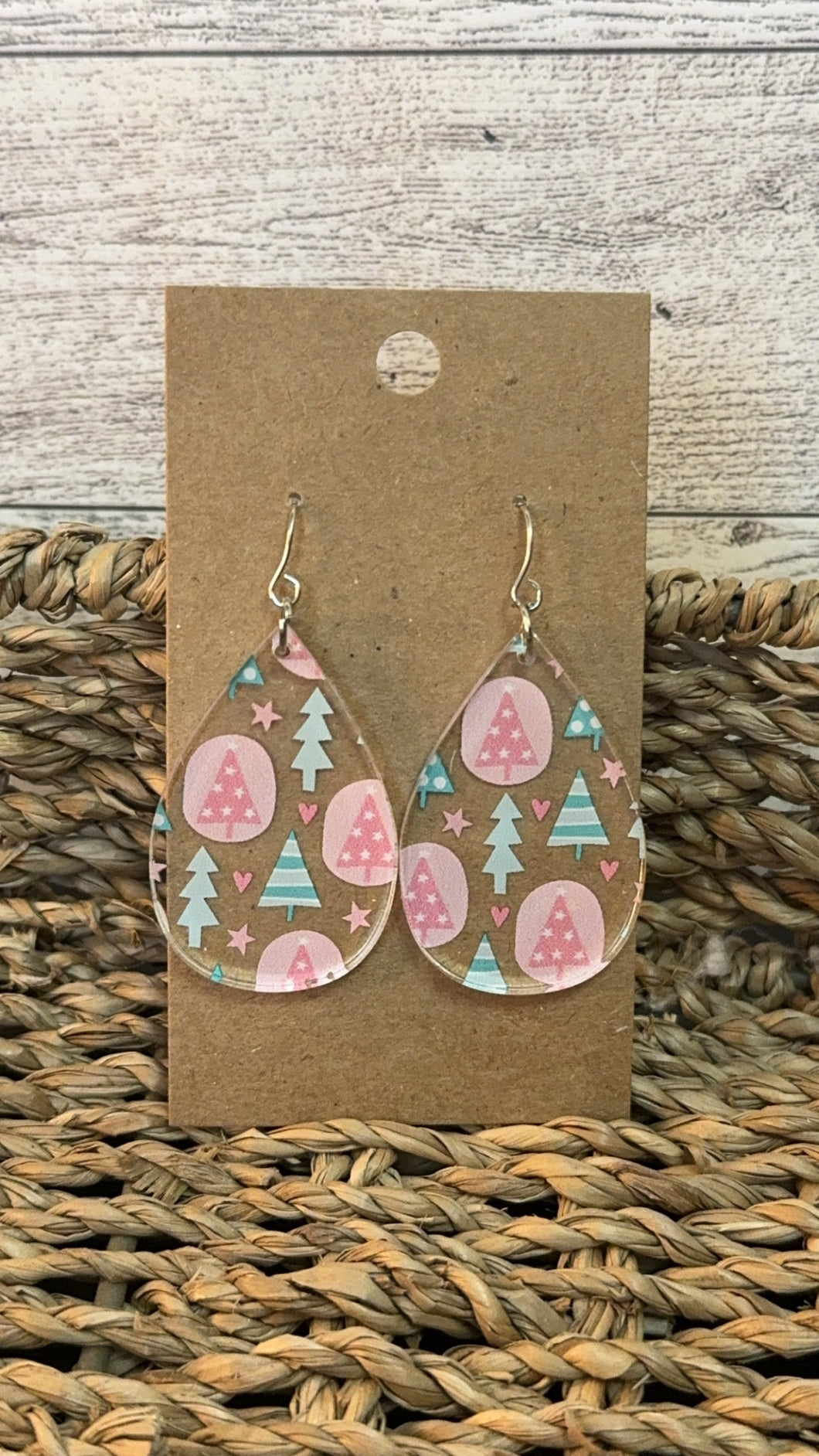 Mint and Pink Tree Earrings