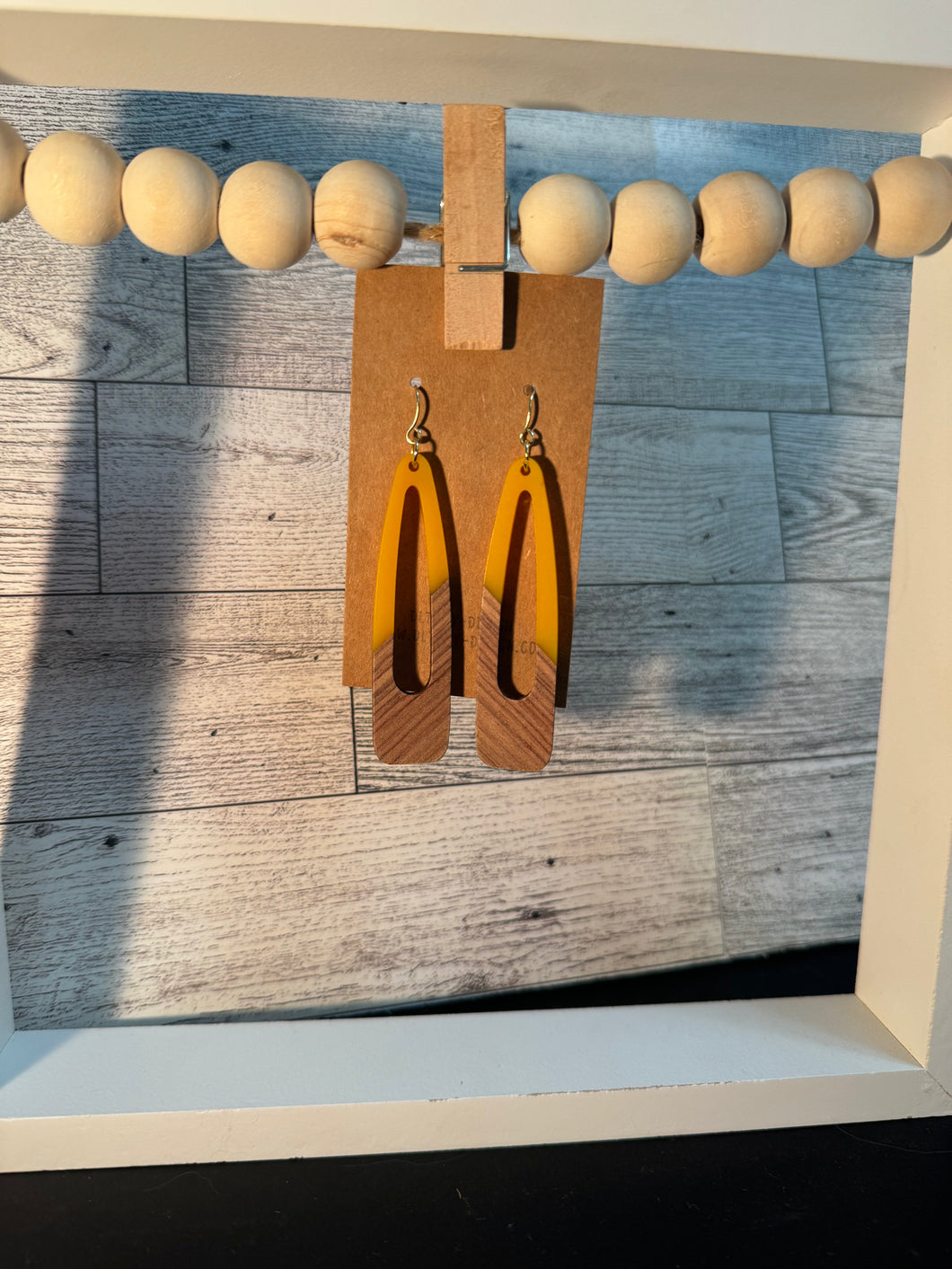 Mustard Yellow Wood Resin Earrings