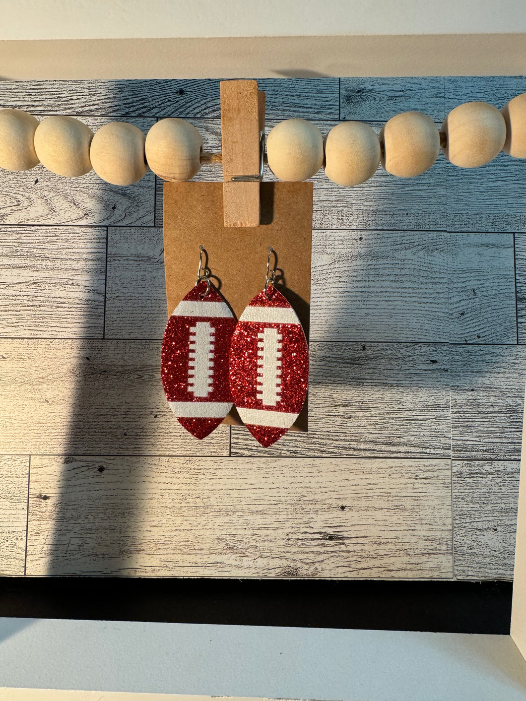 Red Glitter Football Earrings