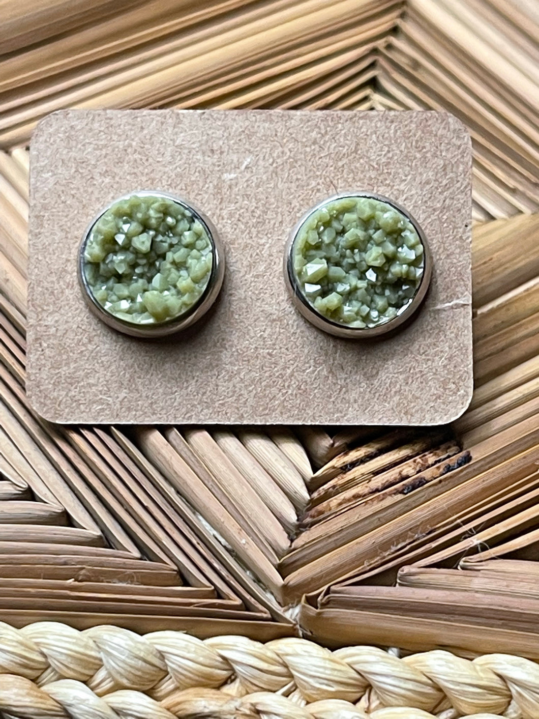 Olive Branch Druzy Stud Earrings