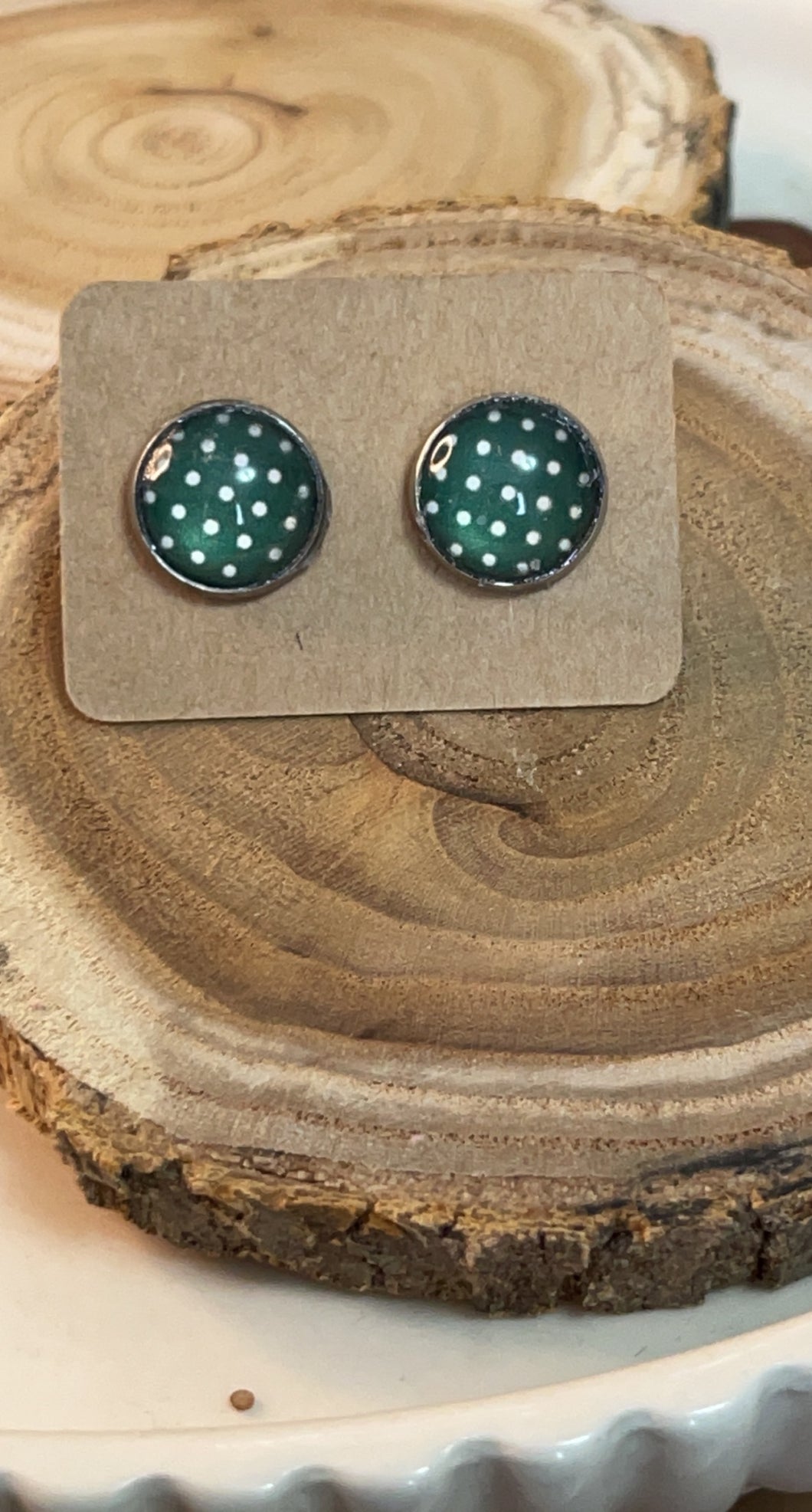 Hunter Green Polka Dots Studs*