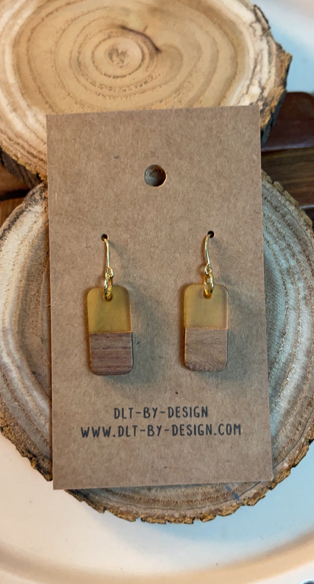 Clear Yellow Resin Wood Earrings*