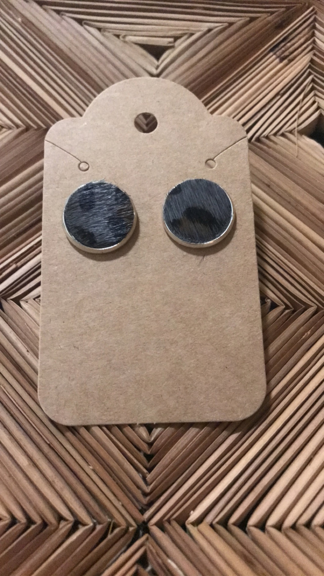 Gray Faux Fur Animal Print Studs