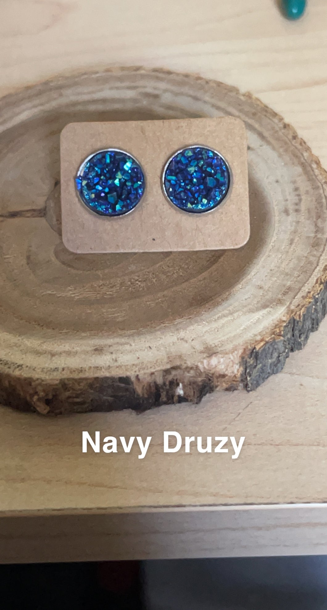 Navy Metallic Druzy Studs