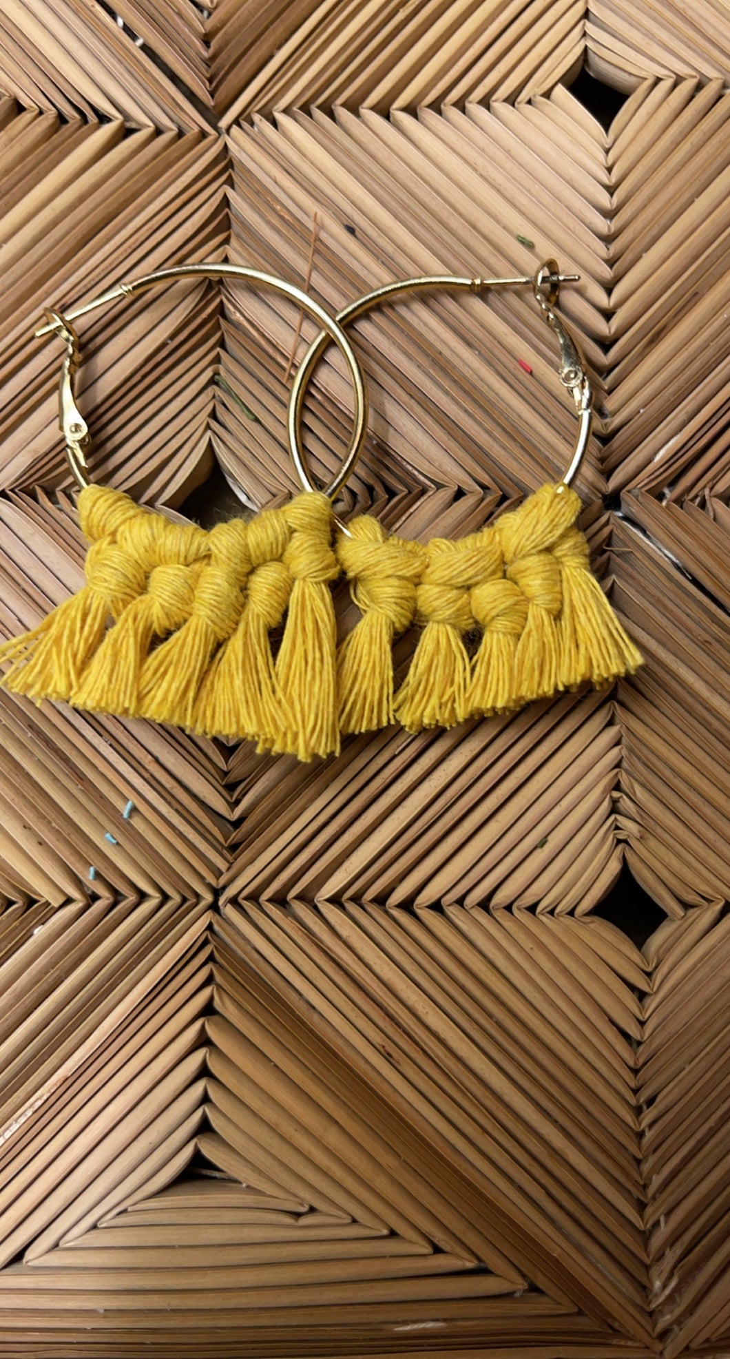 Macrame Medium Gold Hoop Mustard Earrings