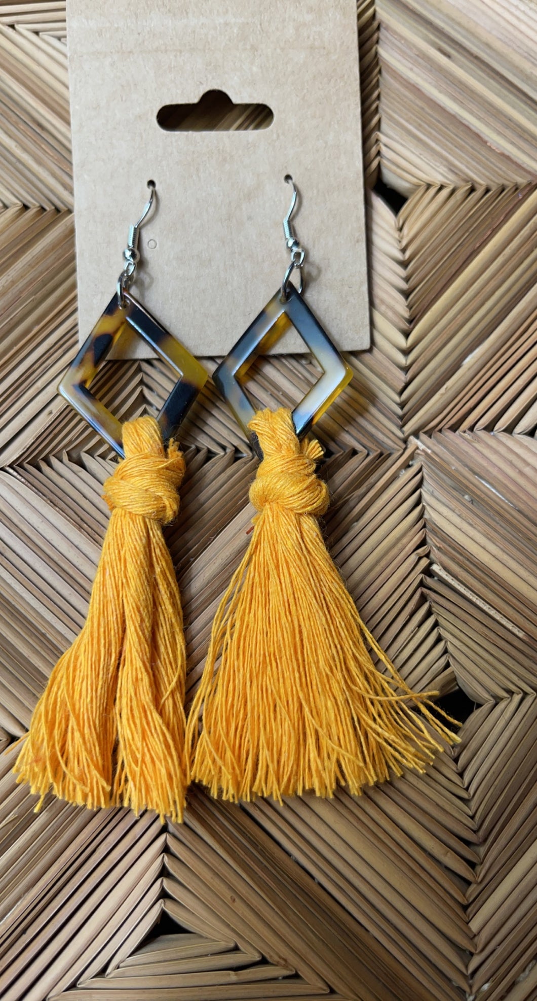 Tortoiseshell Tassel Earrings - goldenrod