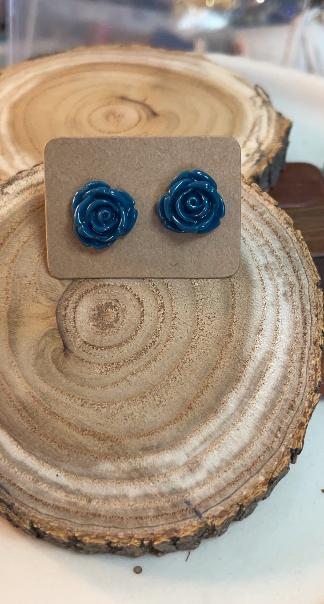 Teal Blue Rose Studs*