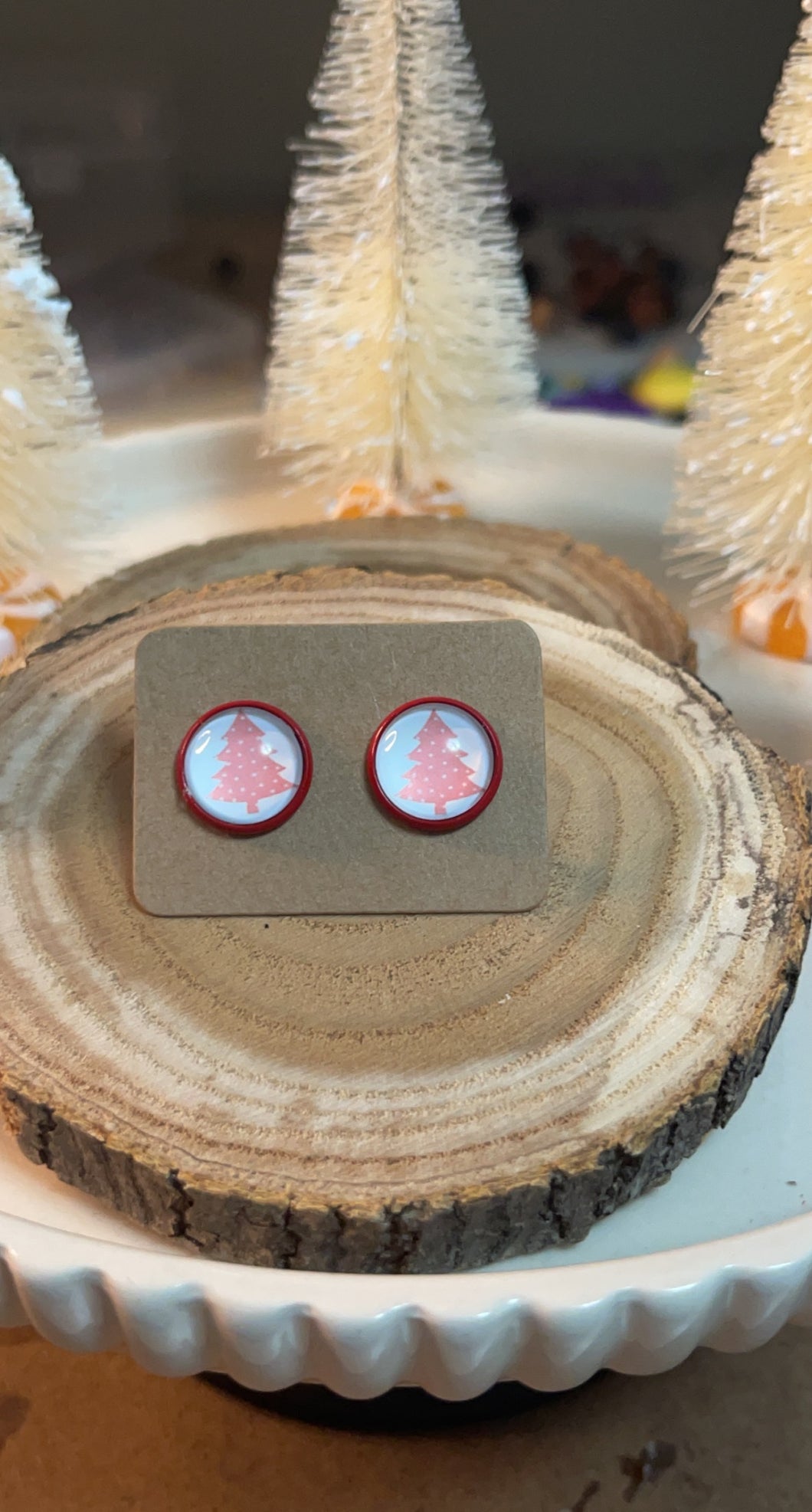 Pink Polka Dot Tree Studs*