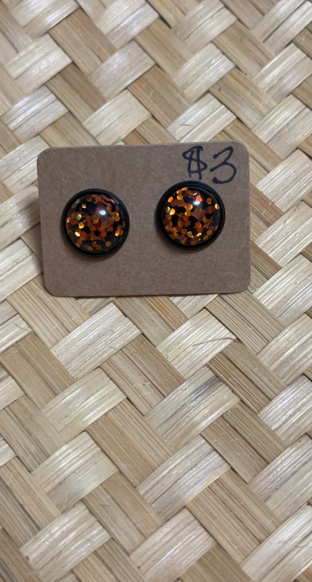 Black and Orange Glitter Studs *