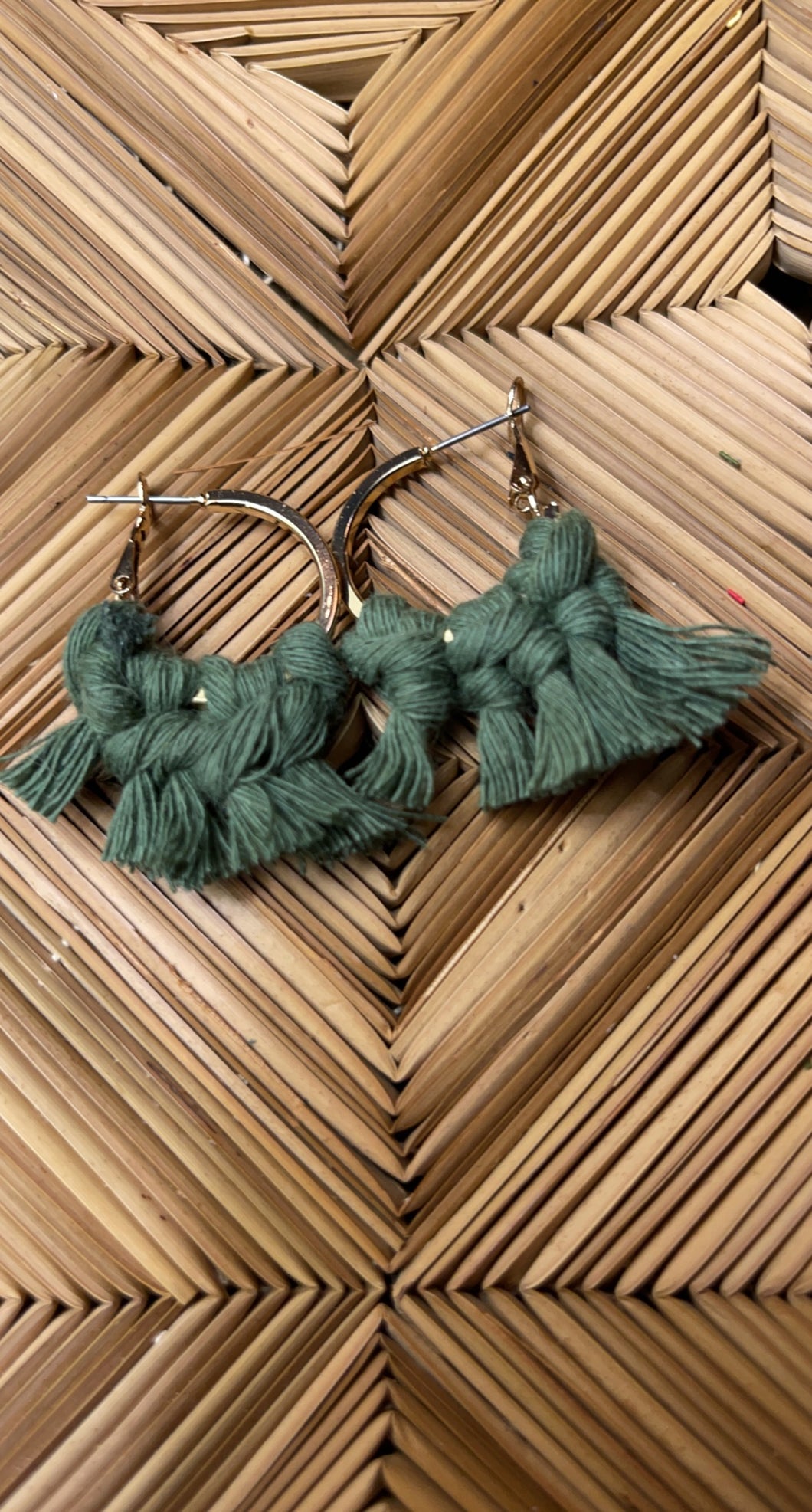 Macrame Small Gold Hoops Olive Green