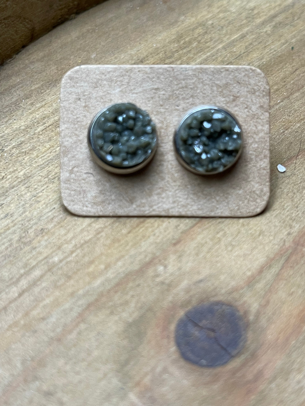 Olive Druzy Studs