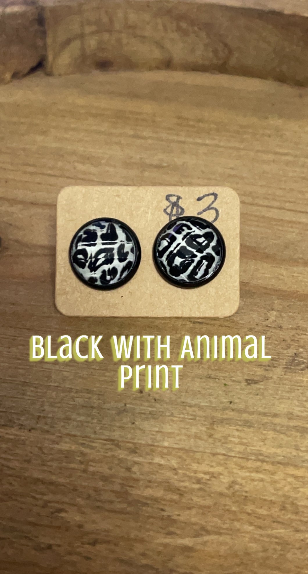 Black Animal Print Studs
