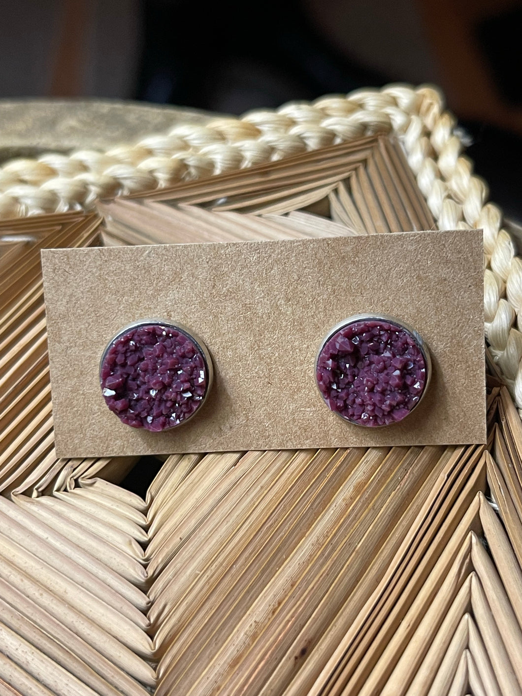 Deep Plum Druzy Stud Earrings
