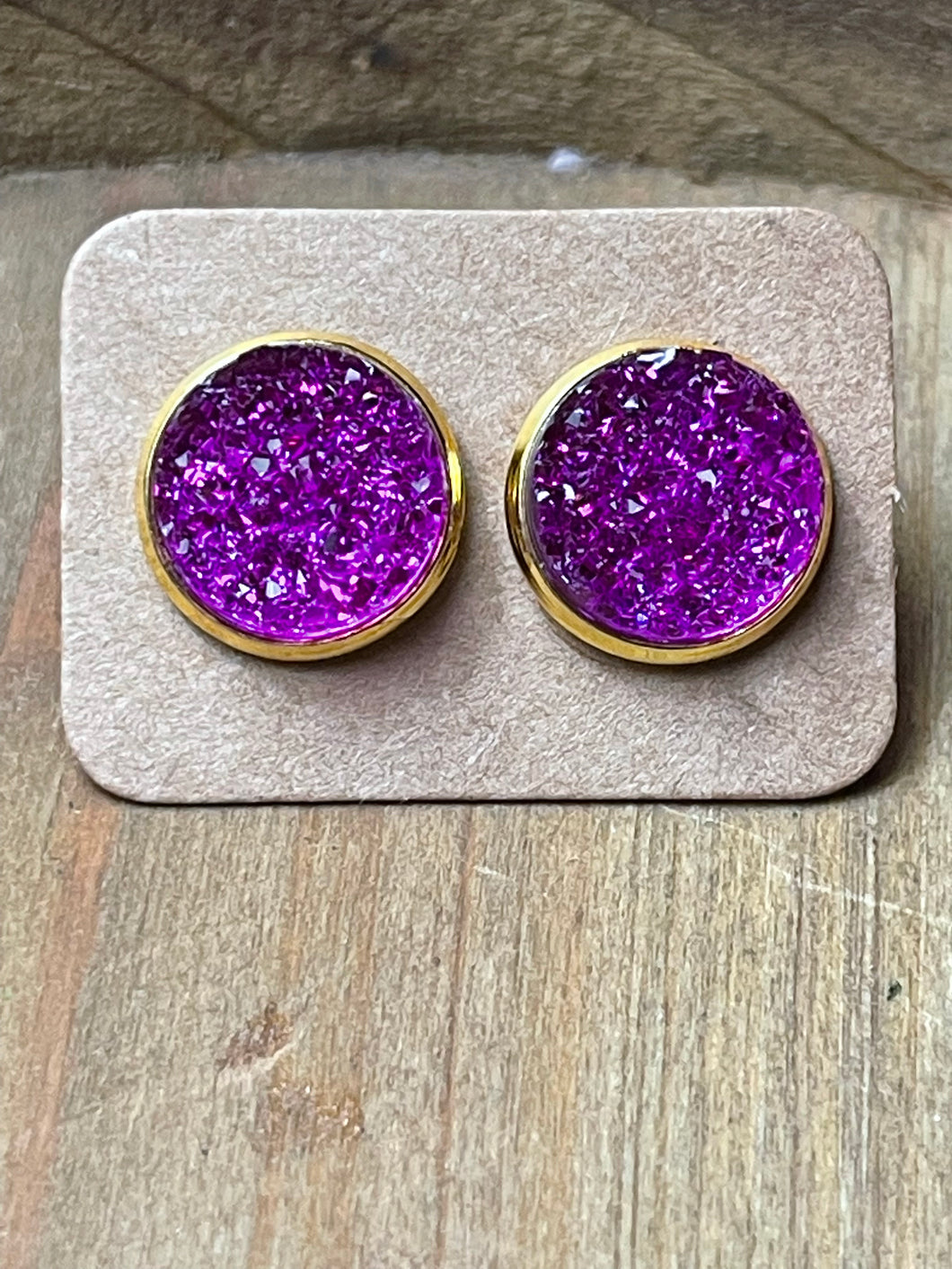 Fuchsia Druzy Studs
