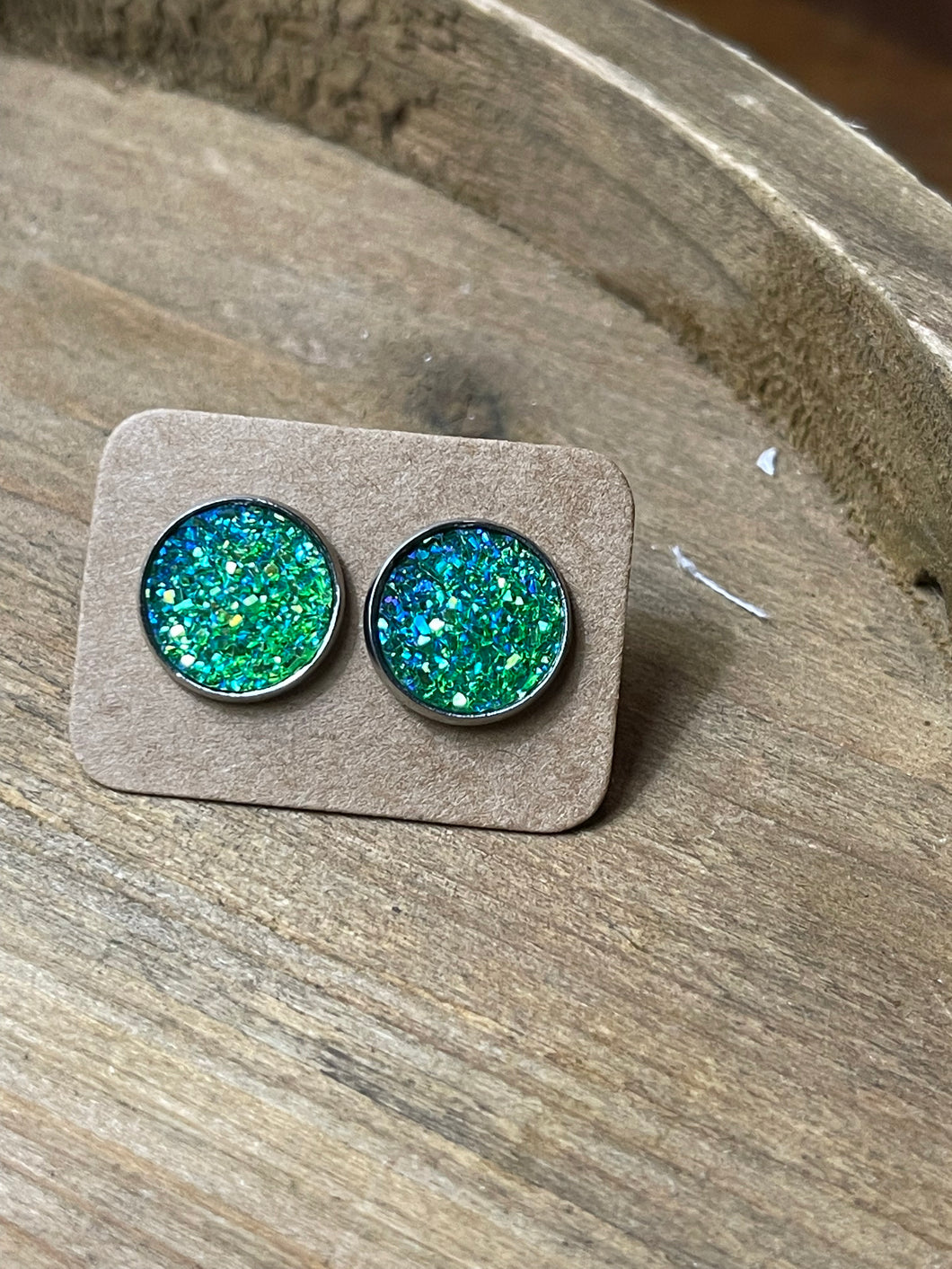 Green Sparkle Druzy Studs
