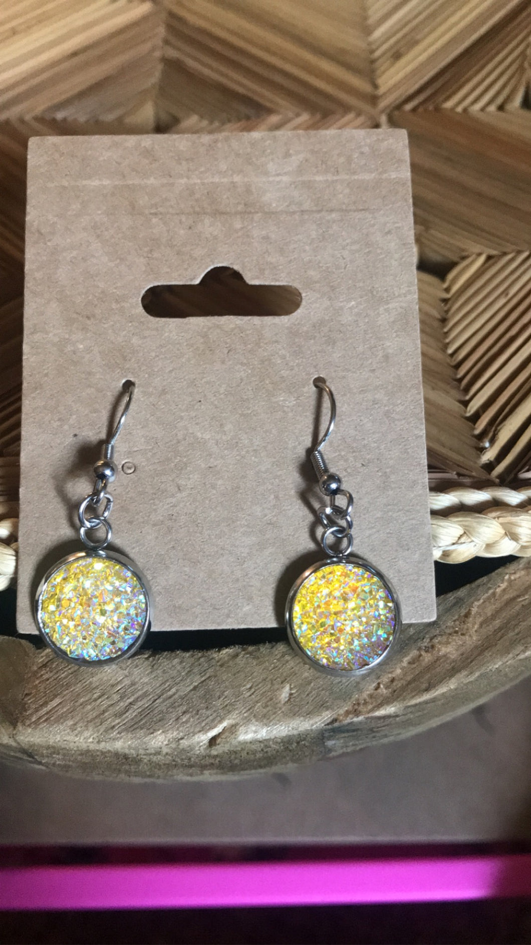 Yellow Sparkle Druzy Earrings