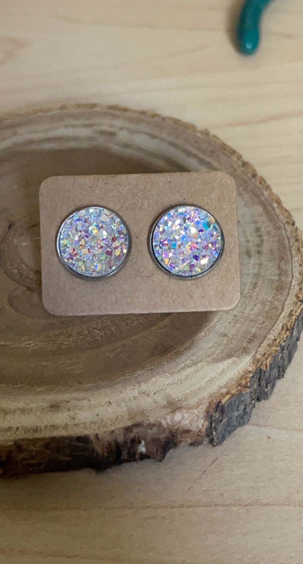 Clear Sparkle Druzy Studs - Silver