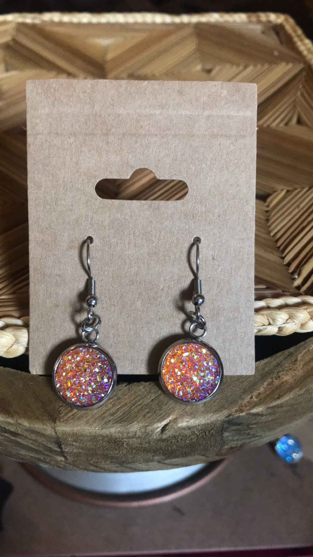 Orange Sparkle Druzy Earrings