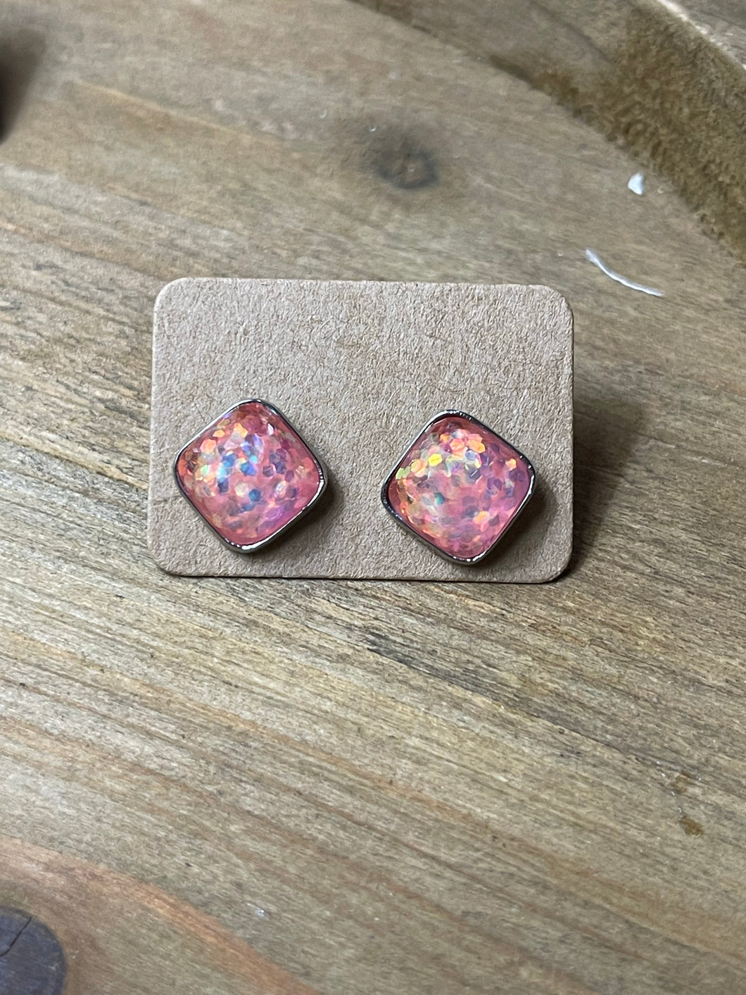 Coral Sparkle Studs