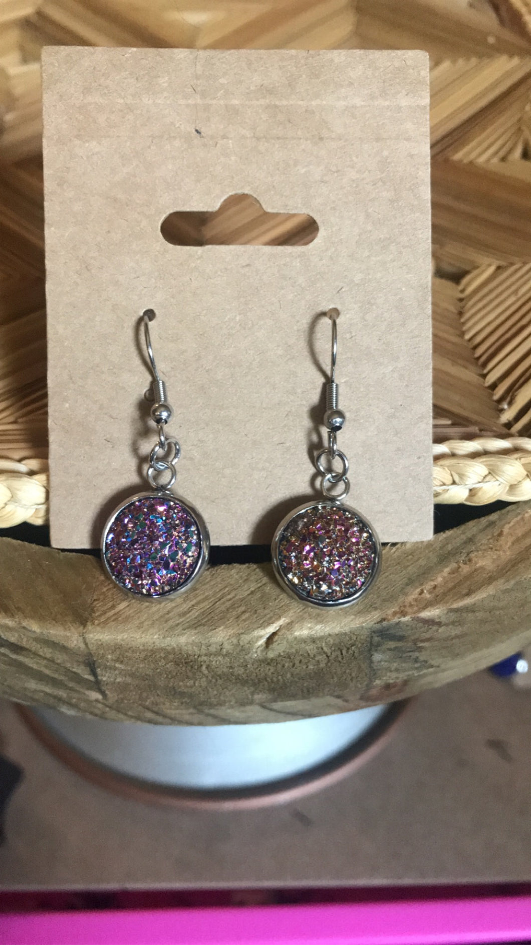 Purple Copper Metallic Druzy Earrings