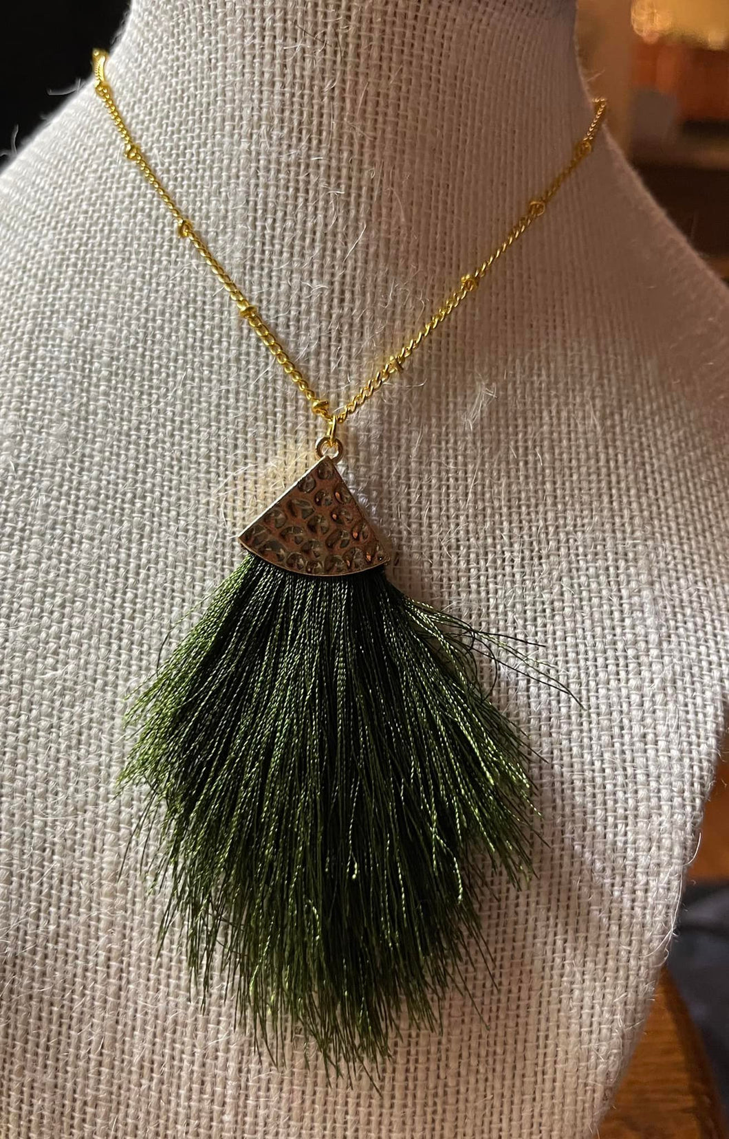 Olive Tassel 24'' Gold Necklace *